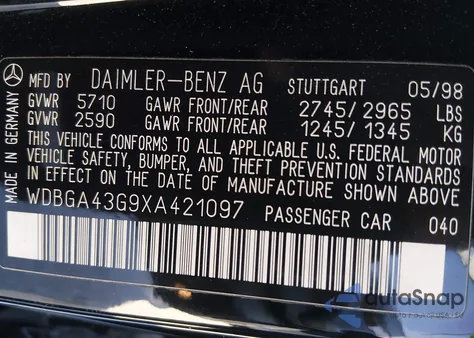 1999 Mercedes-Benz S 420 from USA, damaged, VIN WDBGA43G9XA421097